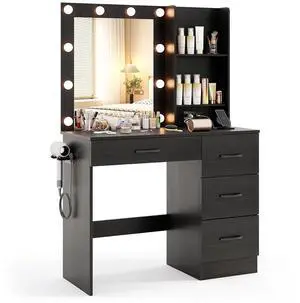 SlickBlue Vanity Desk with 3-Color Lights and Power Outlets