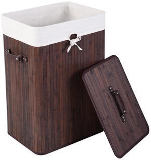 SlickBlue Rectangle Bamboo Hamper Laundry Basket Washing Cloth Bin Storage Bag Lid 3 color-Brown