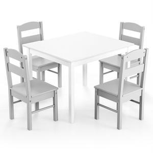 SlickBlue Kids 5 Pieces Table and Chair Set Wooden Children Activity Playroom Furniture Gift-White