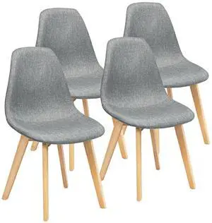 SlickBlue 4 Pieces Modern Dining Chair Set with Wood Legs and Fabric Cushion Seat