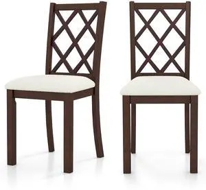 SlickBlue Dining Chair Set of 2 Wood Kitchen Chairs with Upholstered Seat Cushion and Rubber Wood Legs-Brown