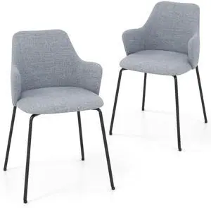 SlickBlue Dining Chairs Set of 2 with Curved Backrest  Wide Seat and Armrests-Gray