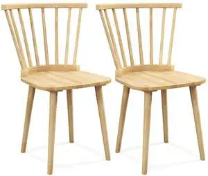 SlickBlue Windsor Dining Chairs Set of 2 Rubber Wood Kitchen Chairs with Spindle Back