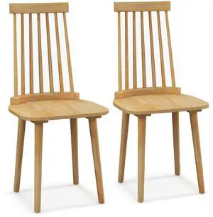 SlickBlue Windsor Dining Chairs Set of 2 with High Spindle Back and Natural Rubber Wood Legs for Dining Room Living Room