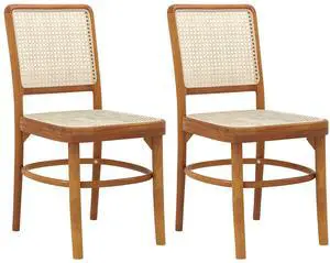 SlickBlue Set of 2 Boho Dining Chairs Rattan with Teak Wood Structure and Footrests