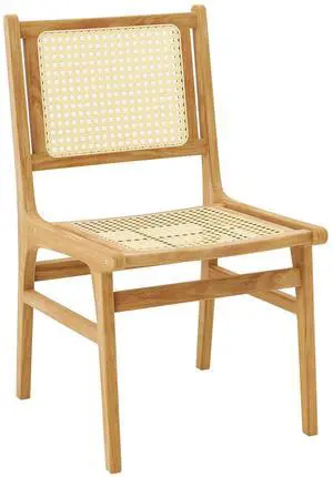 SlickBlue Rattan Dining Chair with Natural Cane Woven Backrest and Teak Wood Frame