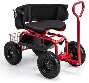 SlickBlue Cushioned Rolling Garden Cart Scooter with Storage Basket and Tool Pouch