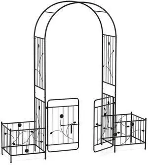 SlickBlue 87 Inches Garden Arbor with Lockable Gate Side Planters