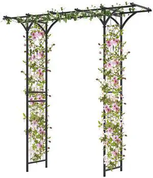 SlickBlue 6.8 Feet Garden Arbor with Trellises for Climbing Plant Vine Rose