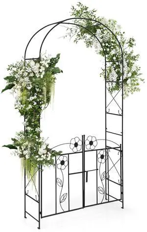 SlickBlue 2 in 1 Garden Arbor with Door and Latch for Outdoor Lawn-Black