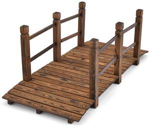SlickBlue 5 Feet Wooden Garden Bridge with Safety Rails