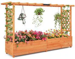 SlickBlue Raised Garden Bed with Side Trellis Hanging Roof and Planter Box-Orange