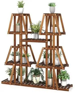 SlickBlue 5-Tier 10 Potted Wood Plant Stand for Multiple Plants