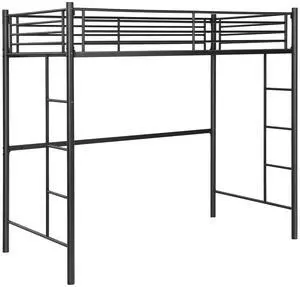 SlickBlue Twin Loft Bed Frame with 2 Ladders Full-length Guardrail