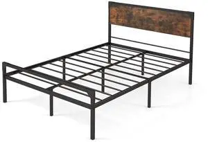 SlickBlue Platform Bed with Rustic Headboard and Footboard-Full Size