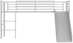 SlickBlue Twin Metal Loft Bed with Slide Safety Guardrails and Built-in Ladder-Silver