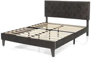 SlickBlue Upholstered Platform Bed with Tufted Headboard-Queen Size