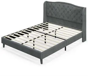 SlickBlue Upholstered Platform Bed Frame with Button Tufted Headboard-Queen Size