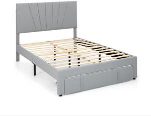 SlickBlue Upholstered Bed Frame with Drawer and Adjustable Headboard-Full Size
