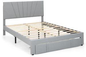 SlickBlue Upholstered Bed Frame with Drawer and Adjustable Headboard-Queen Size