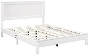SlickBlue Queen Size Bed Frame Platform Slat High Headboard Bedroom with Rubber Wood Leg-White