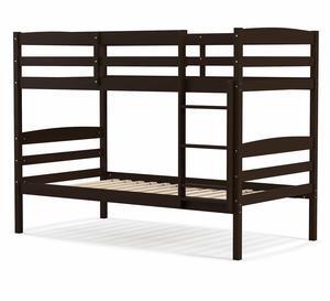 SlickBlue Solid Wood Twin Over Twin Bunk Bed Frame with High Guardrails and Integrated Ladder