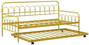 SlickBlue Twin Size Golden Metal Daybed with Trundle and Lockable Wheels-Twin Size