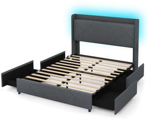 SlickBlue Bed Frame with LED Lights and Charging Station-Queen Size