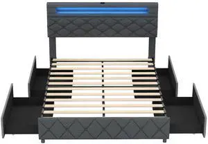 SlickBlue Bed Frame with Adjustable Storage Headboard and Wooden Slat Support-Full size