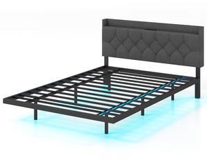 SlickBlue Floating Bed Frame with LED and Headboard and Charging Station-Full Size