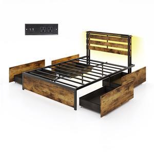 SlickBlue Bed Frame with Drawers LED Lights and USB Ports-Full Size