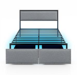 SlickBlue Bed Frame with LED Lights Drawer and Metal Slats-Full Size