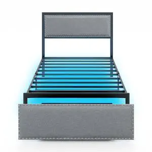 SlickBlue Bed Frame with LED Lights Drawer and Metal Slats-Twin Size