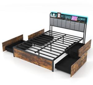 SlickBlue Bed Frame with LED Lights  Upholstered Headboard and 4 Storage Drawers-Full Size