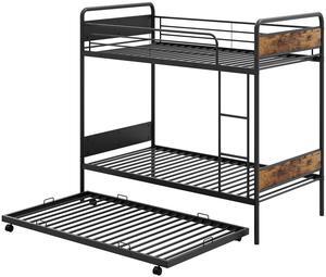 SlickBlue Twin Over Twin Bunk Bed with Trundle with Ladder and Full-length Guardrails-Black