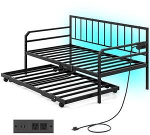 SlickBlue Adjustable Metal Twin Size Daybed with Charging Station and LED Light