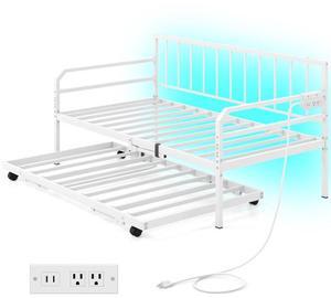 SlickBlue Adjustable Metal Twin Size Daybed with Charging Station and LED Light