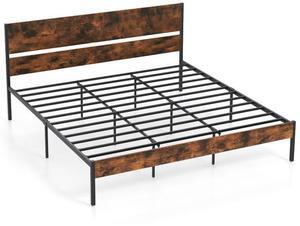 SlickBlue Metal Bed Frame with Wooden Headboard and Footboard-King Size