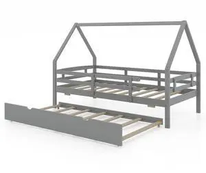 SlickBlue Twin House Bed with Trundle and Fence Rail