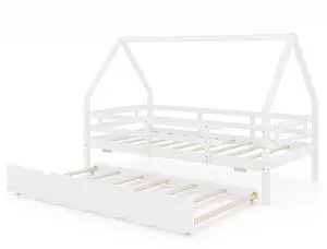 SlickBlue Twin House Bed with Trundle and Fence Rail