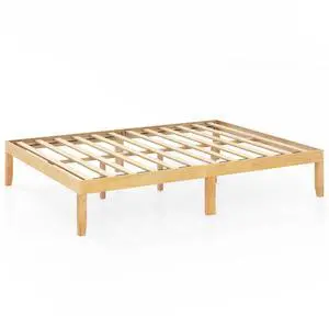 SlickBlue Queen Size Wood Bed Frame with Wooden Slats Support and Rubber Wood Legs