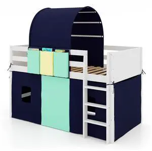 SlickBlue Twin Size Loft Bed Playhouse Bed Frame with Tower Tent and 3 Storage Pockets