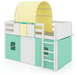 SlickBlue Twin Size Loft Bed Playhouse Bed Frame with Tower Tent and 3 Storage Pockets