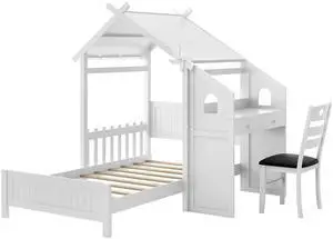 SlickBlue Twin House Bed with with 2 Drawers and Windmill-White