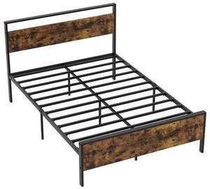 SlickBlue Full Metal Bed Frame Industrial Platform Bed with Wooden Headboard-Full Size