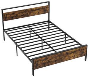 SlickBlue Queen Metal Bed Frame Industrial Platform Bed with Wooden Headboard-Queen Size