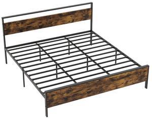 SlickBlue King Metal Bed Frame Industrial Platform Bed with Wooden Headboard-King Size