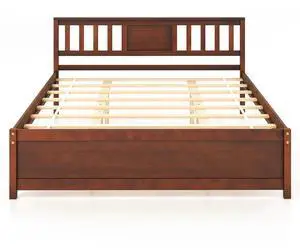 SlickBlue Wooden Platform Bed with Headboard and Slat Support-Queen Size