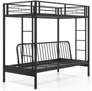 SlickBlue Twin Over Futon Bunk Bed with 2 Ladders and Safety Guardrails-Black