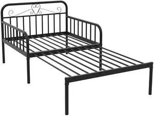 SlickBlue Extendable Metal Daybed to Twin Size Bed with Guardrails and Armrests